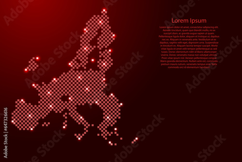 European Union countries map map from futuristic red checkered square grid pattern and glowing stars for banner  poster  greeting card