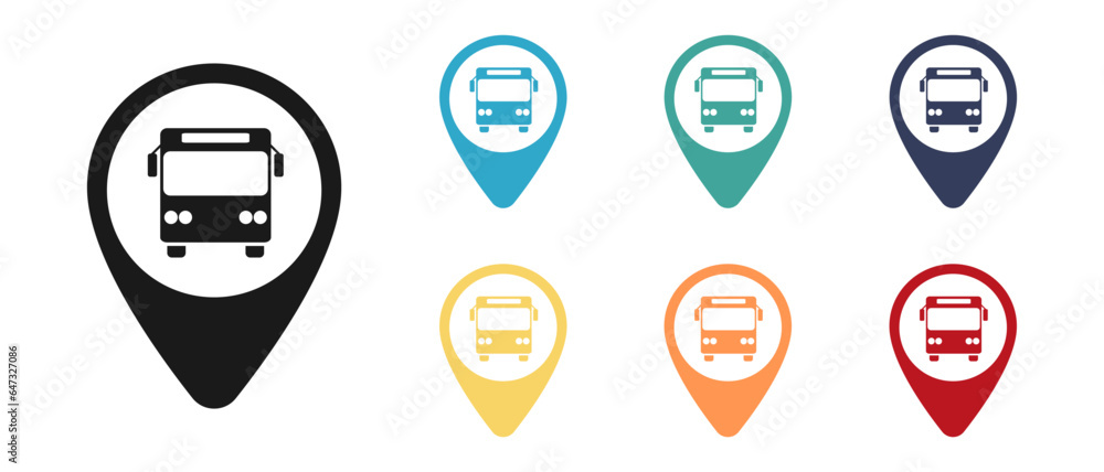 Bus, bus concept vector icons set. Mark on the map. Illustration