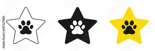 Star icon with cat paw print. Set of illustrations.