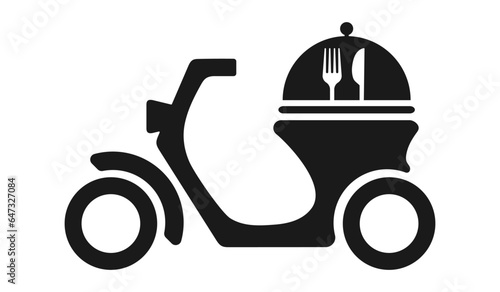 Scooter icon with dish. Food delivery concept. Illustration in flat style.