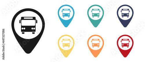 Bus, bus concept vector icons set. Mark on the map. Illustration
