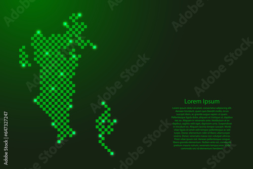 Bahrain map from futuristic green checkered square grid pattern and glowing stars for banner, poster, greeting card