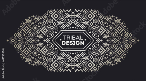 Vector tribal cover template, decorative aztec border. Black and white art decoration shapes. Line style with space for text - geometric ethnic frame, luxury packaging, advertising, banner