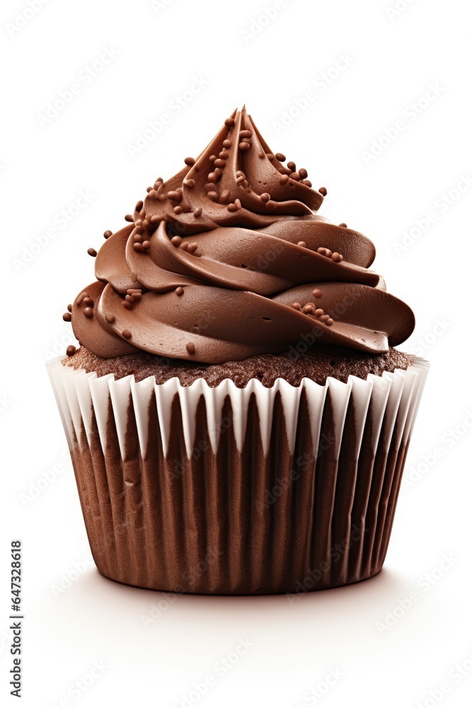 Tasty chocolate cupcake with chocolate cream on top isolated on white background Tasty chocolate cupcake with chocolate cream on top isolated on white background