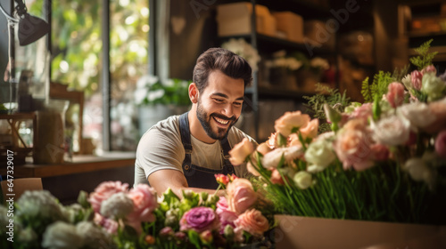 Young man working in a flower store © MP Studio