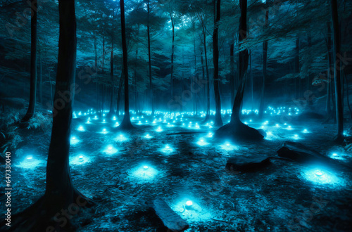 Serene Boston Forest Bathed in Mesmerizing Blue Light