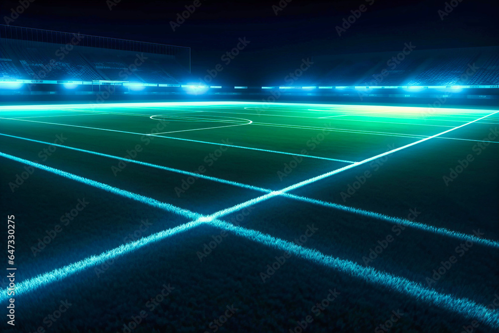 Vibrant Football Pitch with Bright Lights - obrazy, fototapety, plakaty 
