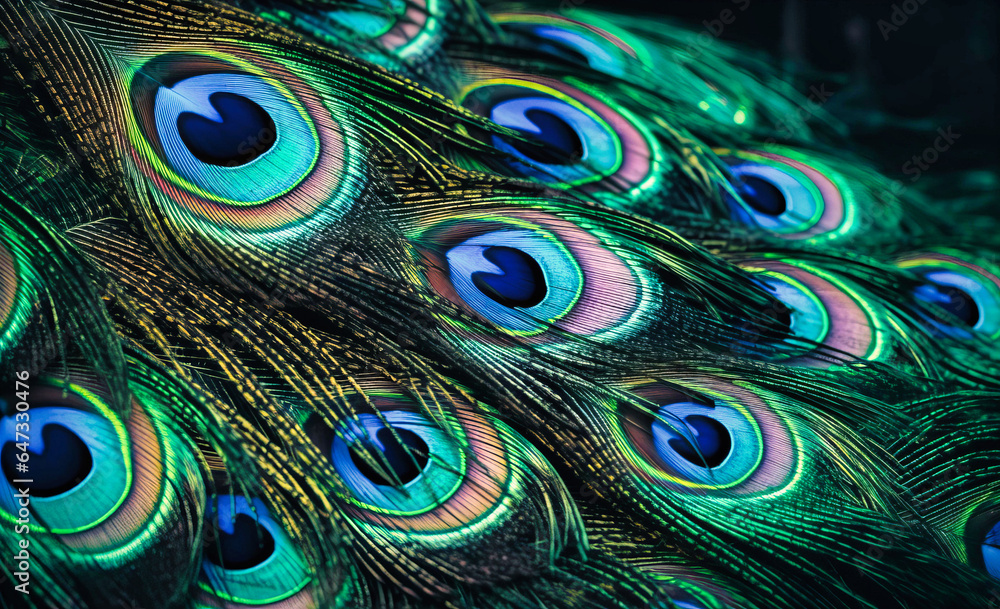 Fototapeta premium Close-up of Peacock Feathers, Mesmerizing Eye