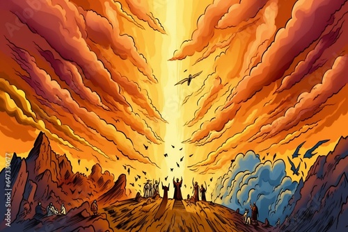 Canvas Print Illustration depicting the concept of judgment day, the return of Jesus Christ, doomsday, hell, and heaven