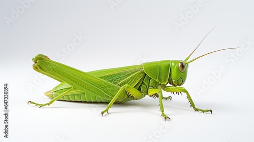 Green grasshopper on white background.AI generated image © yusufadi