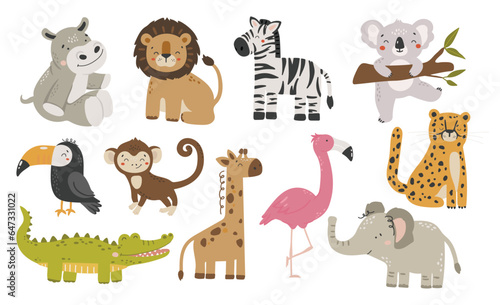 Safari animals vector, Abstract baby animals vector, cute animals isolated, adorable safari animals, kids vector illustration