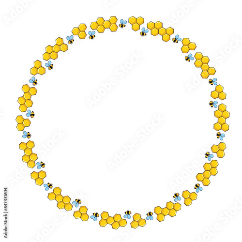 bee and honeycomb cartoon style round frame