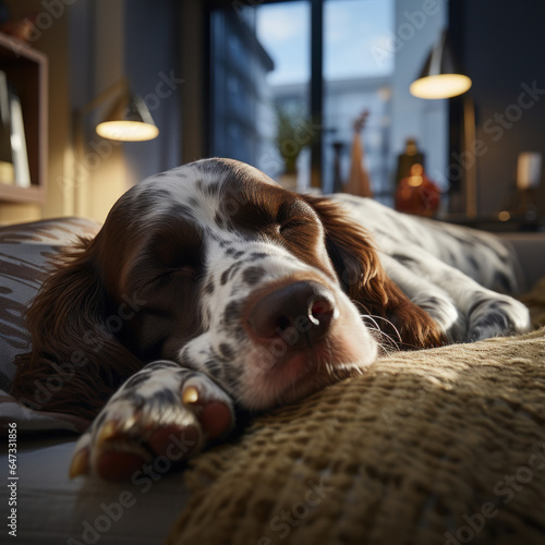 springer spaniel dog sleeping on comfy bed © John