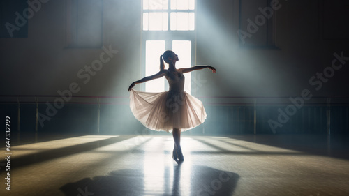 photograph of a Graceful ballerina performing an elegant dance on stage.