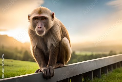 a baboon sitting on a tree © Sébastien Jouve