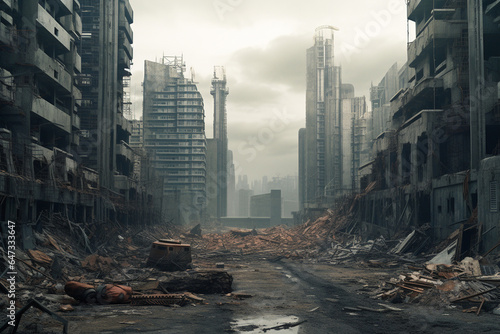 Graphic portrayal of a post apocalyptic dystopian city