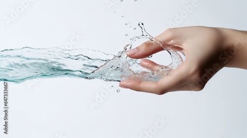 Hand Splashing water isolated white background. AI generated