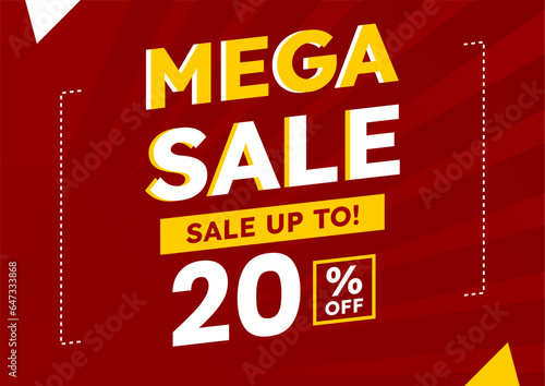 mega sale red banner. up to 20% off. Super Sale, special offer banner.