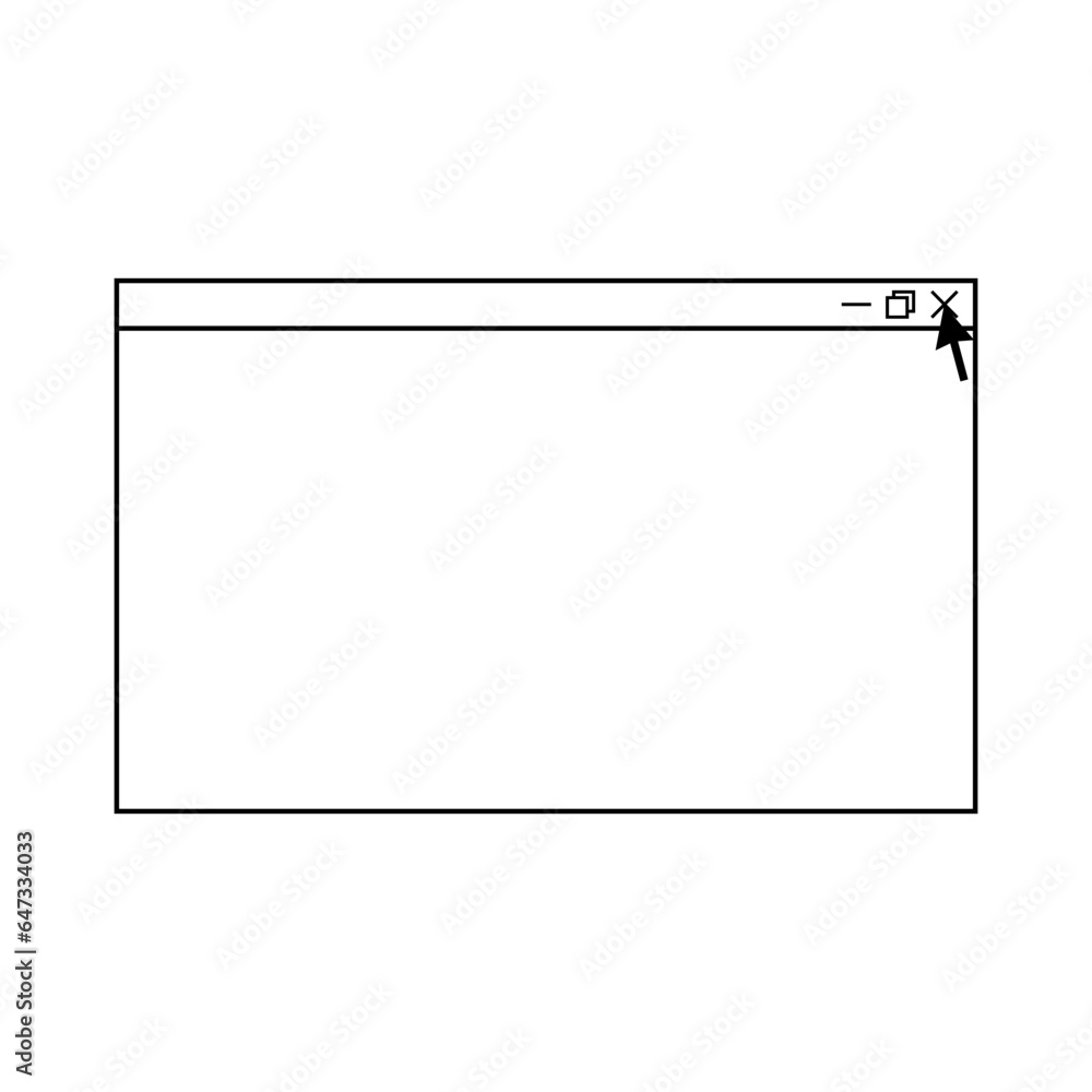 Computer window with cursor on x to close it icon on white background. Computer window with cursor on x to close it icon on white background.