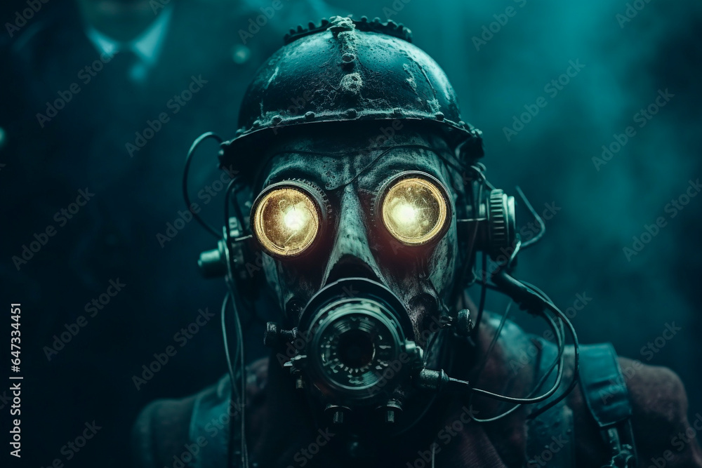 Steampunk Horror: Creepy person with gas mask Steampunk Horror: Creepy person with gas mask