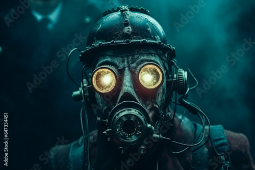 Steampunk Horror: Creepy person with gas mask