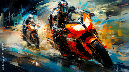  Painting of a Motorcycle Race Abstract Surreal Digital Art Generative AI Background Wallpaper Poster Cover Magazine