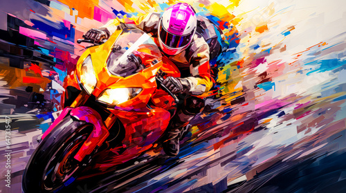  Painting of a Motorcycle Race Abstract Surreal Digital Art Generative AI Background Wallpaper Poster Cover Magazine