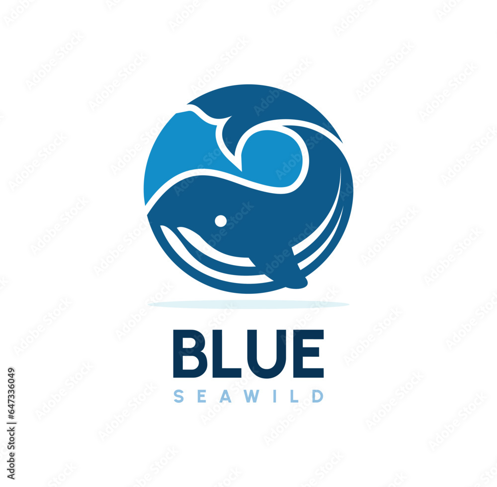 Blue whale logo minimalistic design with circle shape Blue whale logo minimalistic design with circle shape