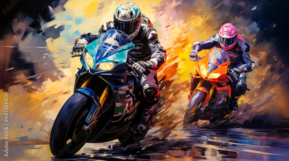 Painting of a Motorcycle Race Abstract Surreal Digital Art Generative AI Background Wallpaper Poster Cover Magazine