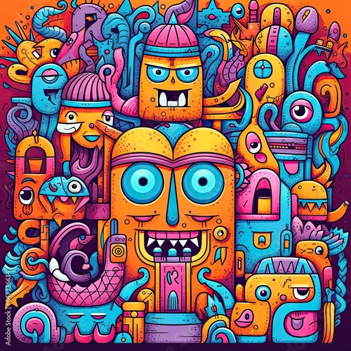 Explosion of Colorful Cartoon Characters and Elements  Bold Lines  Expressive Shapes  and Vibrant Energy Generative AI 