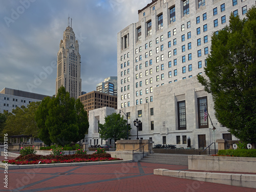 Downtown Columbus with an attractive plaza in front of the Ohio Supreme Court building photo