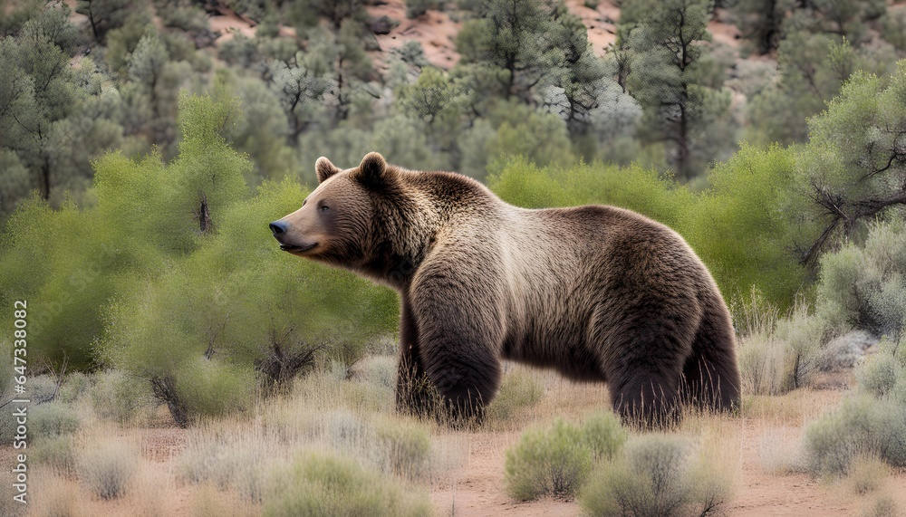 A brown bear walking in the forest. A brown bear walking in the forest.