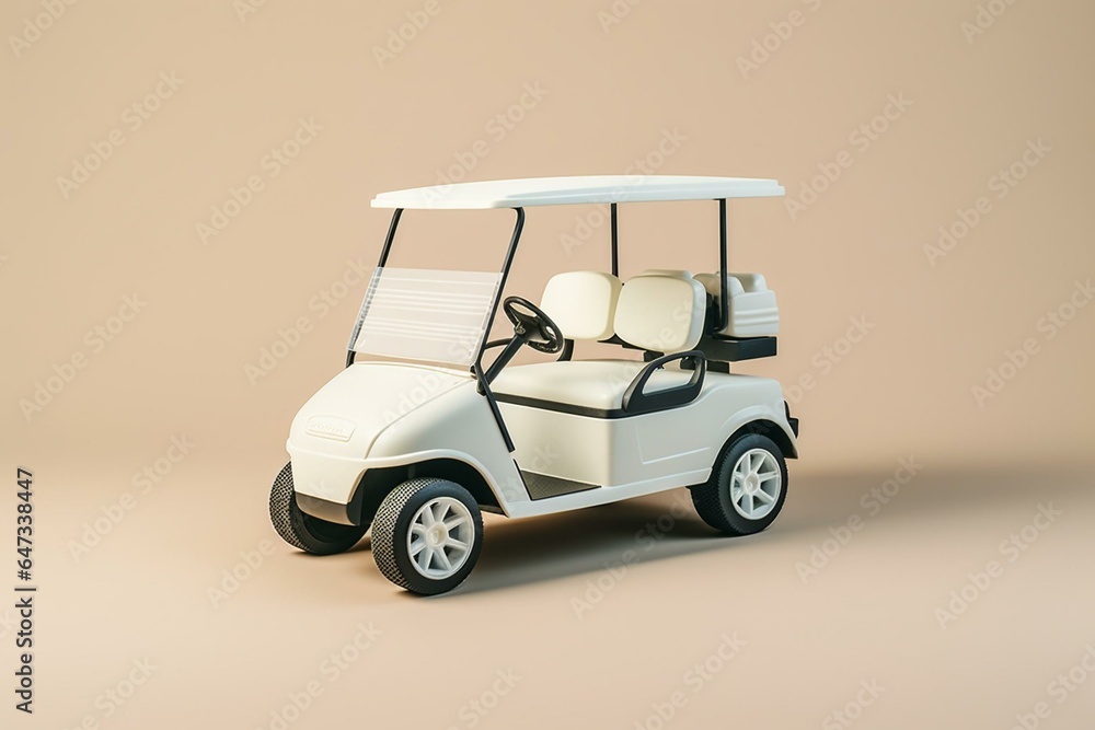 A white golf cart model on a plain background. Generative AI