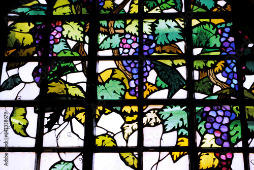 Stained glass window, grapes