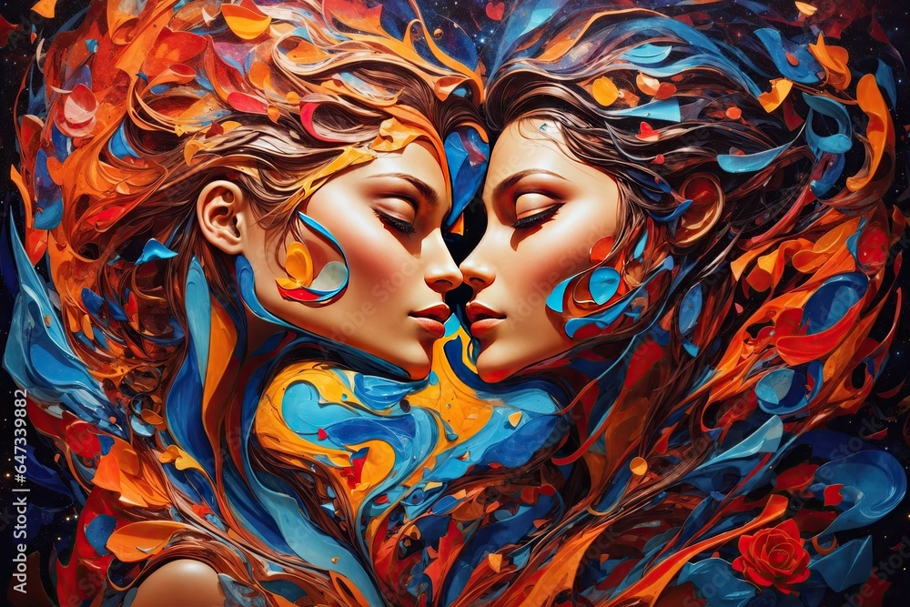 abstract Beautiful true love two girls Cosmic love. ai generative