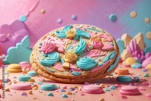 3d cookie illustration with a pastel backdrop. ai generative
