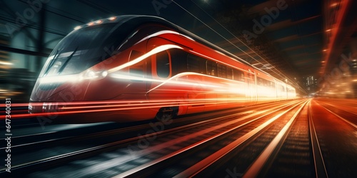 train passing by with long exposure trails of light and dynamic movement, creating a sense of speed and motion