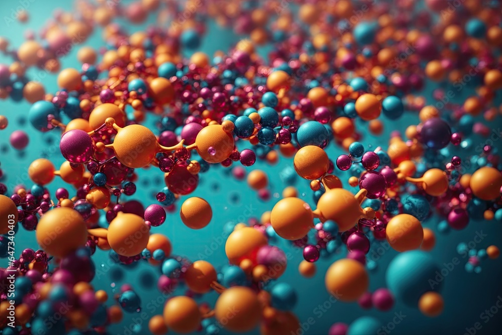 Conceptual 3D illustration of molecules in motion. ai generative Conceptual 3D illustration of molecules in motion. ai generative