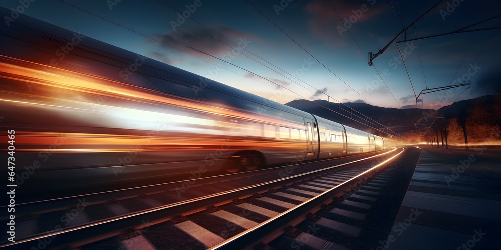 Obraz premium train passing by with long exposure trails of light and dynamic movement, creating a sense of speed and motion