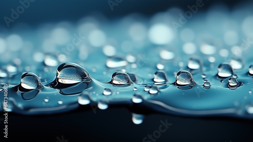  a close up of water droplets on a blue surface with a black background. generative ai