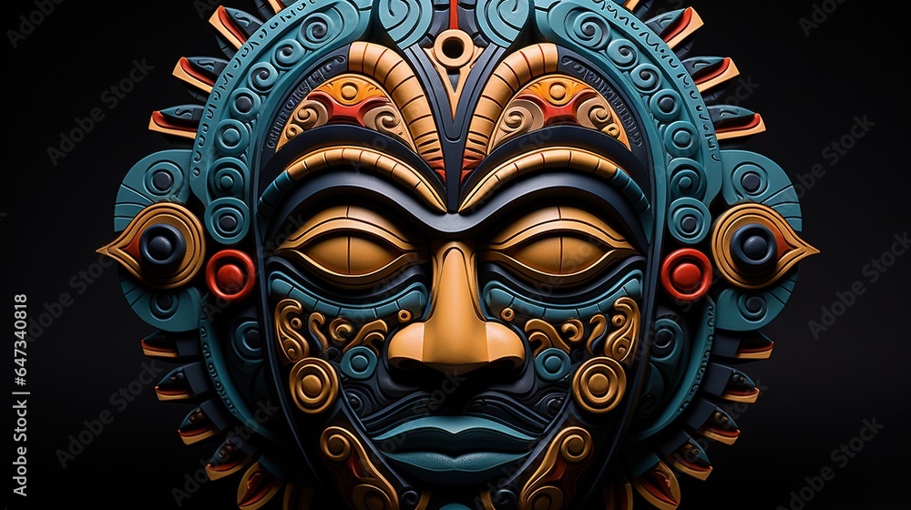  a colorful mask is shown on a black background with a black background.  generative ai