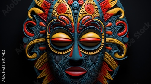  a colorful mask with red, yellow, and blue designs.  generative ai