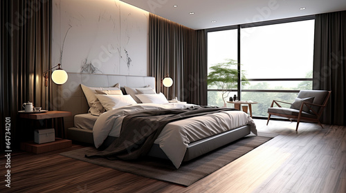 Bedroom, Interior design of modern elegant bedroom. Generative Ai © tong2530