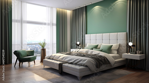 Bedroom, Interior design of modern elegant bedroom. Generative Ai © tong2530