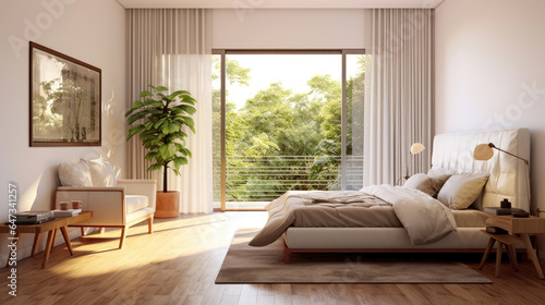 Bedroom, Interior design of modern elegant bedroom. Generative Ai