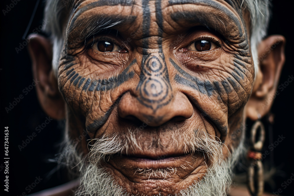 Generative AI close up portrait of old man face an african local typical inhabitant of the tribes looking straight into the camera Generative AI close up portrait of old man face an african local typical inhabitant of the tribes looking straight into the camera