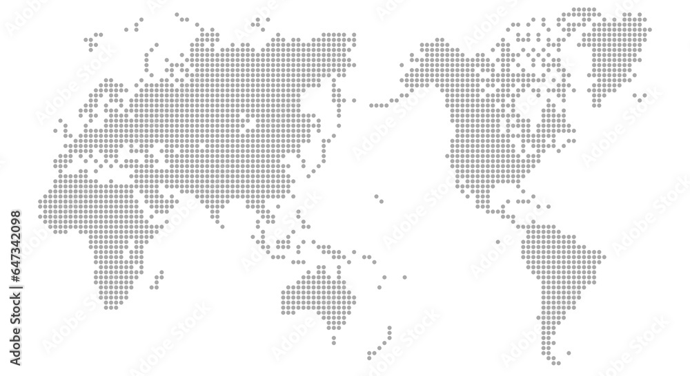 Halftone world map isolated. Vector illustration. Dotted map in flat design  grey SVG.	
