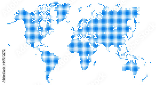 Halftone world map isolated. Vector illustration. Dotted map in flat design Blue SVG.	
