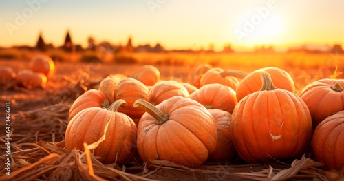 Thanksgiving - Ripe Pumpkins In Field At Sunset
