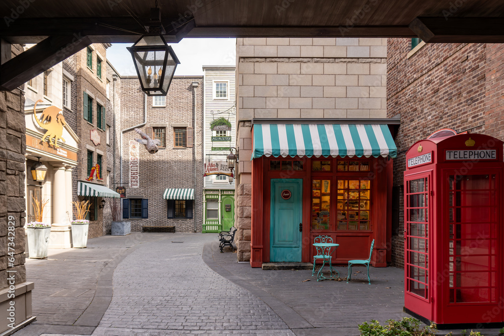 Naklejka premium Verona, Wisconsin: Epic Epic campus. Epic Systems Corporation healthcare software company. Wizards Academy Campus with Dilly'd Alley of storefronts selling magical goods.